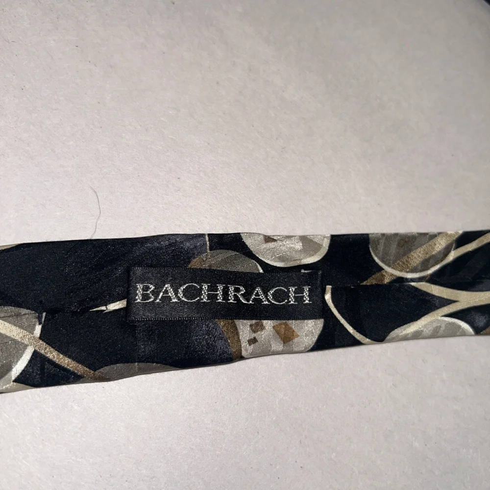 Screenplay By Martin Wong Silk Tie “ Bachrach” Black And Golds Abstract
